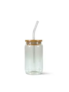 Vaso de Vidrio con Tapa y Pitillo